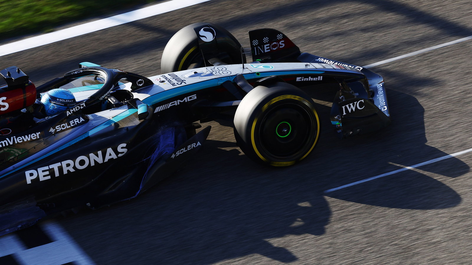 George Russell drives Mercedes' W15 F1 car
