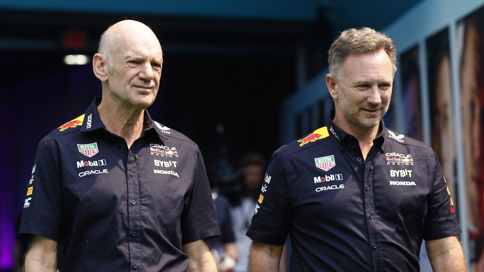 Adrian Newey and Christian Horner in the Miami paddock 