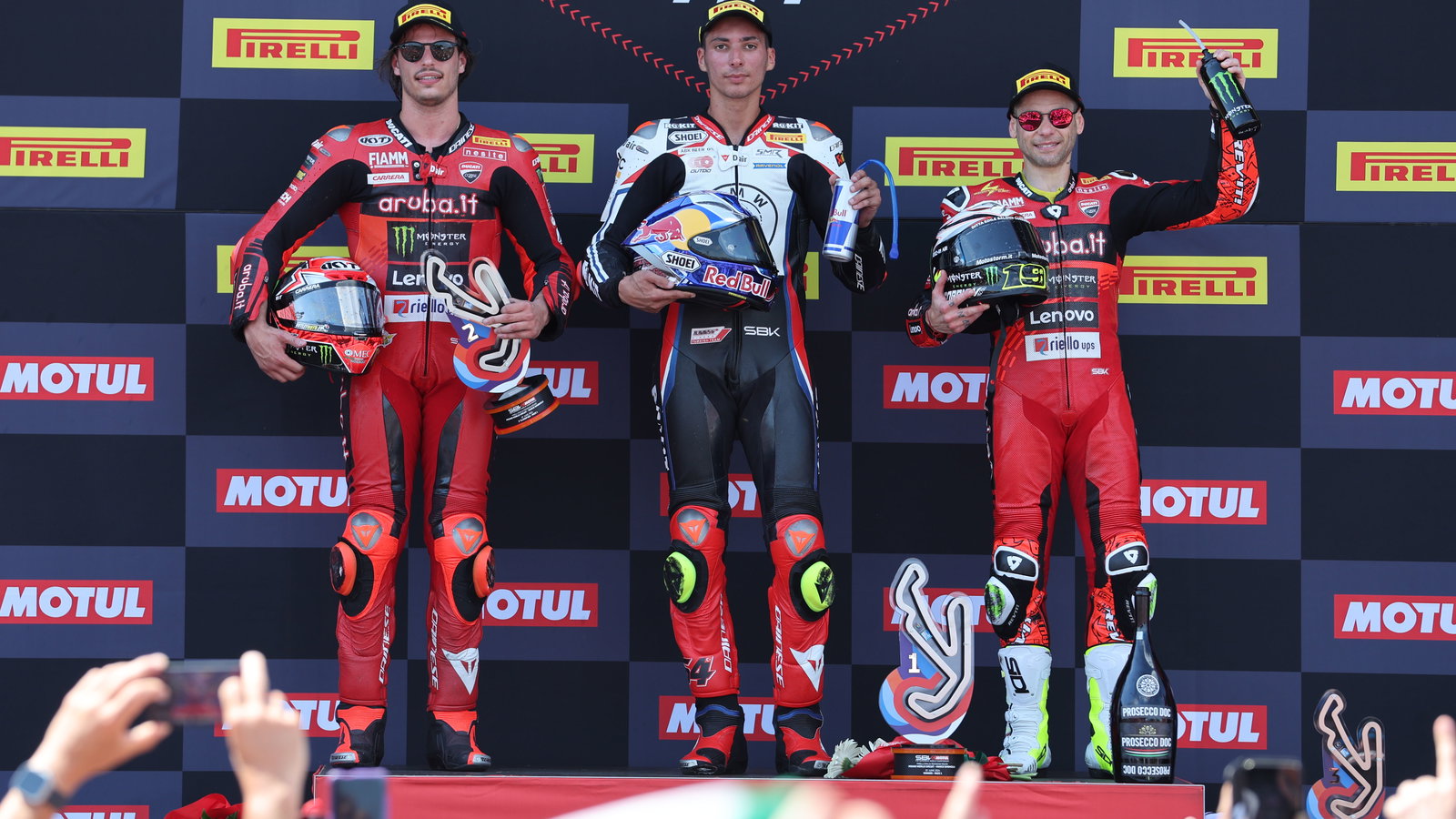 Toprak Razgatlioglu, Alvaro Bautista, Nicolo Bulega, Misano 2024