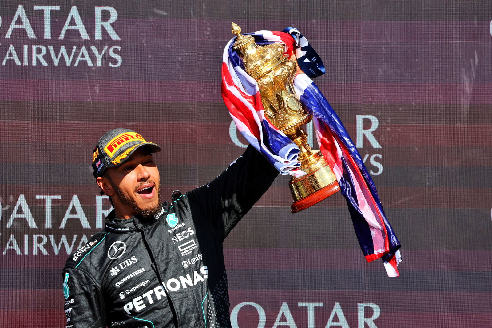 Lewis Hamilton celebrates his ninth British Grand Prix victory