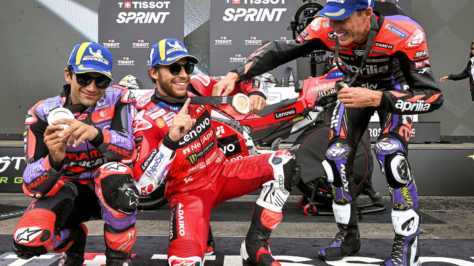 Aleix Espargaro, Jorge Martin, Enea Bastianini, 2024 British MotoGP Sprint