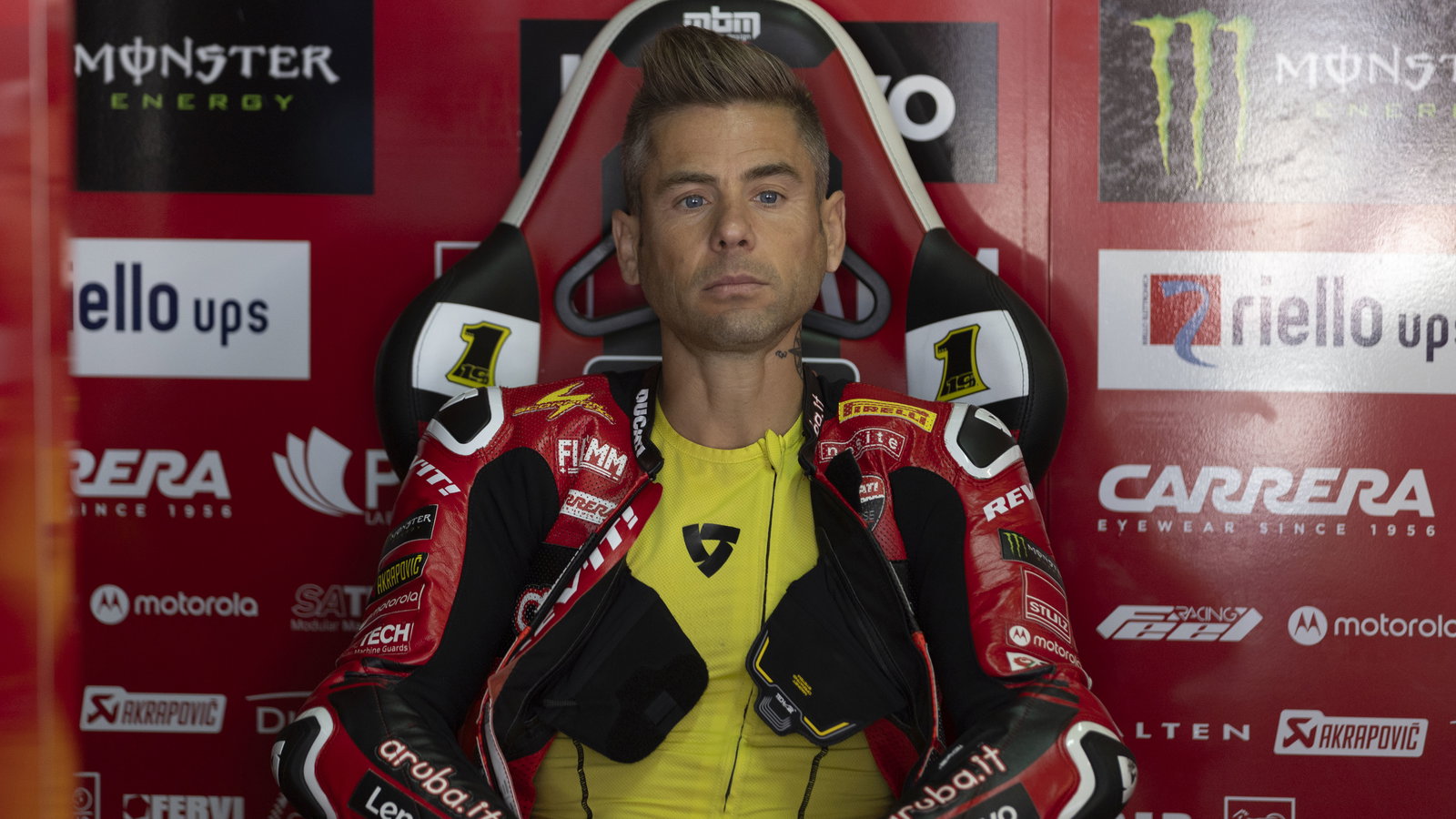 Alvaro Bautista in factory Ducati pit box, 2024 Portuguese WorldSBK. Credit: Gold and Goose.