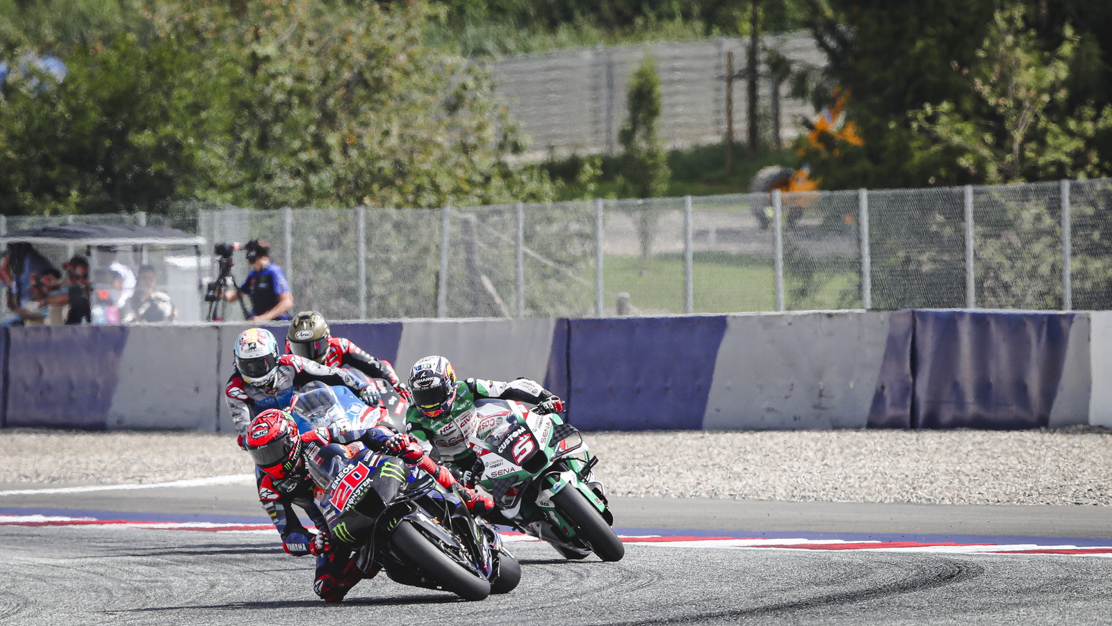Fabio Quartararo leads MotoGP group, 2024 MotoGP Austrian Grand Prix. Credit: Gold and Goose.