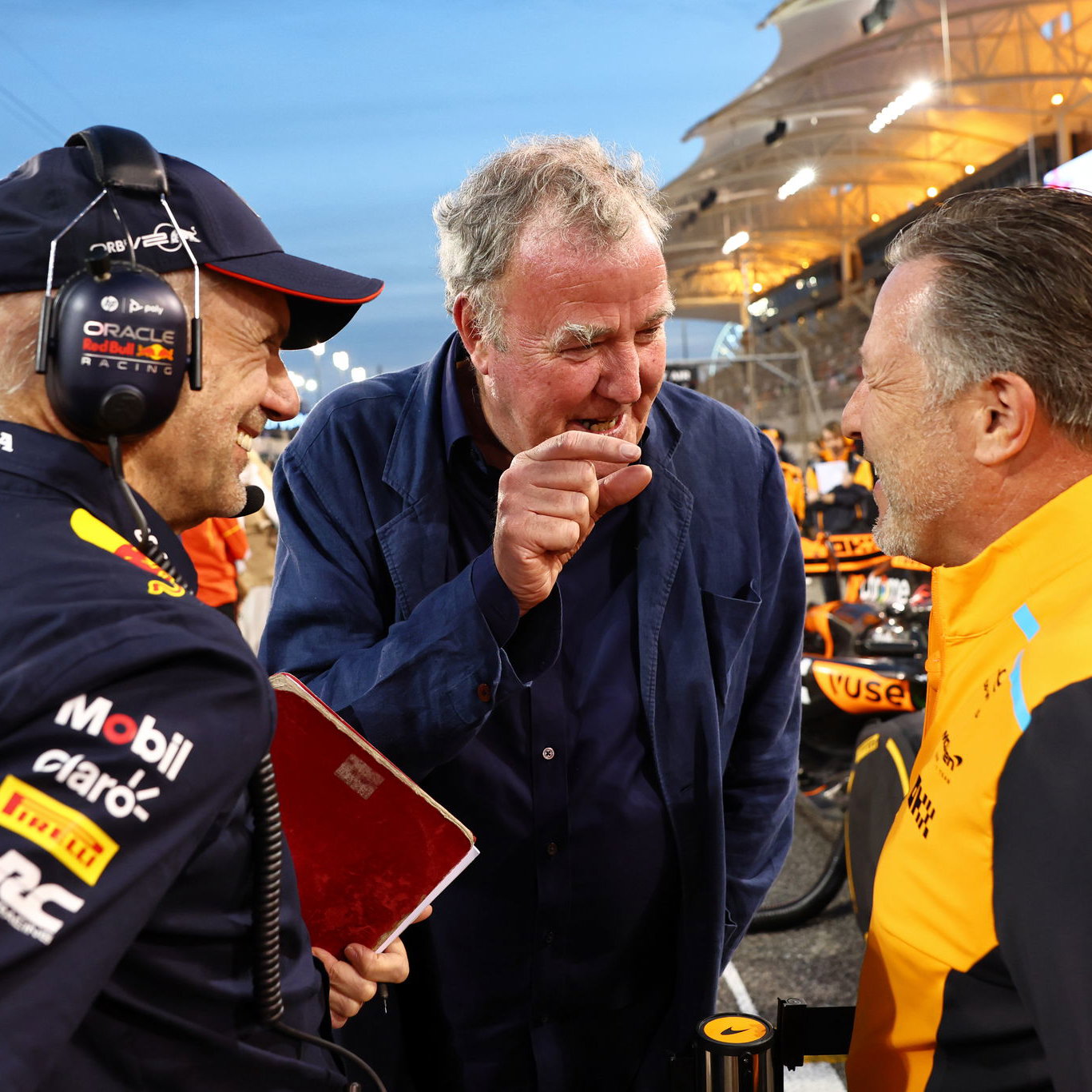 Adrian Newey, Jeremy Clarkson and Zak Brown 