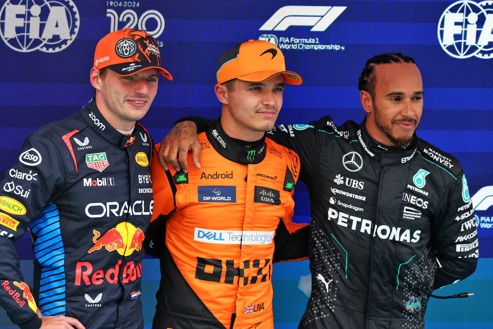 Max Verstappen, Lando Norris and Lewis Hamilton