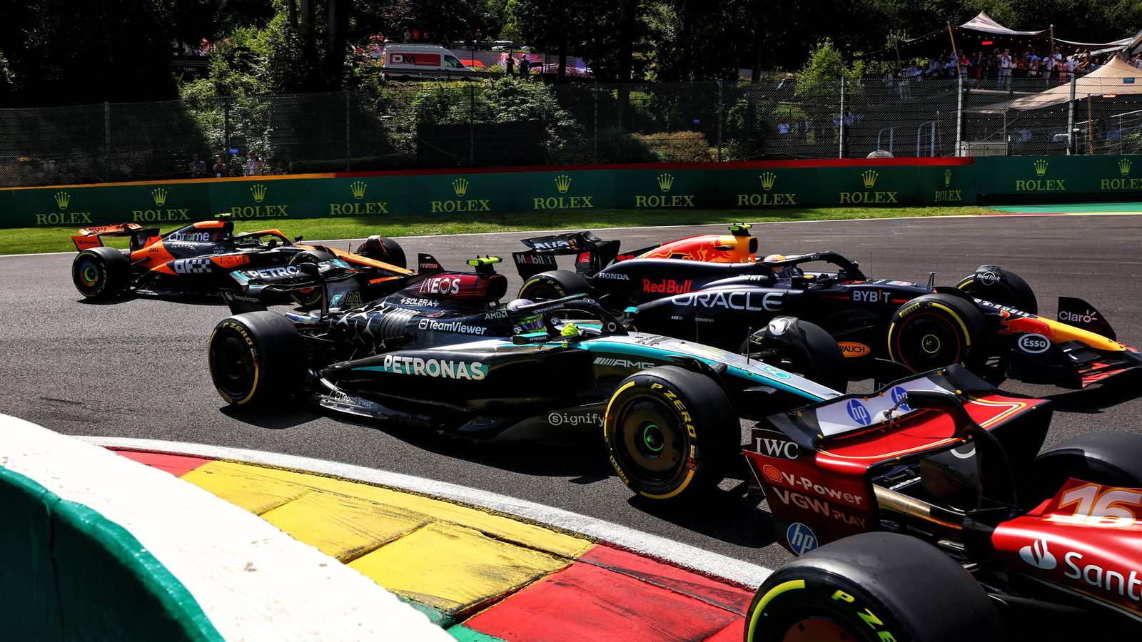 The opening lap at the Belgian Grand Prix