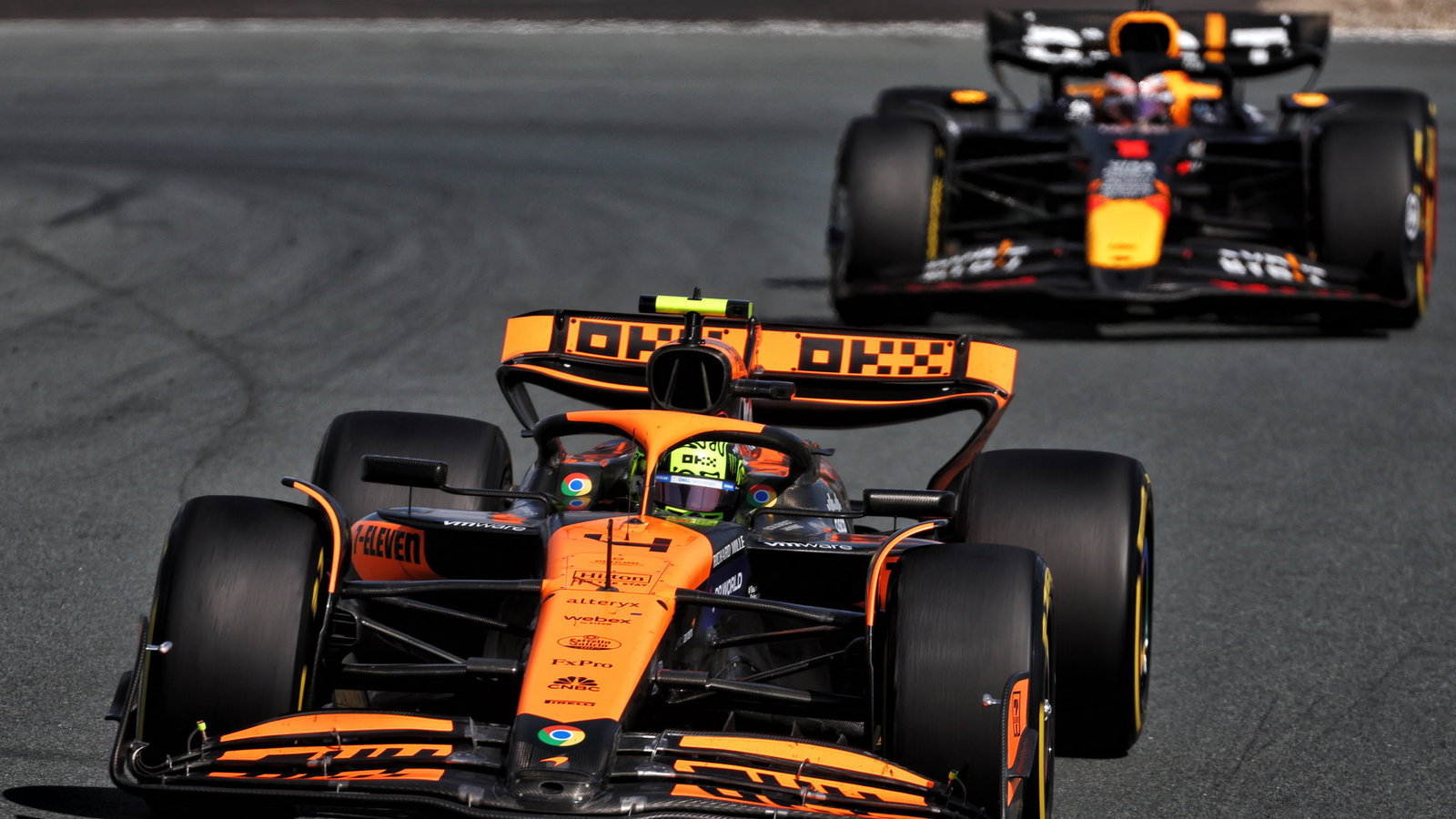 Lando Norris leads Max Verstappen 