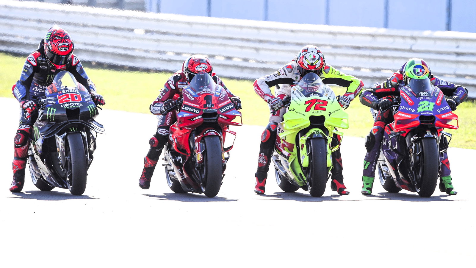 Francesco Bagnaia, Fabio Quartararo, Marco Bezzecchi, Franco Morbidelli 2024 Emilia Romagna MotoGP