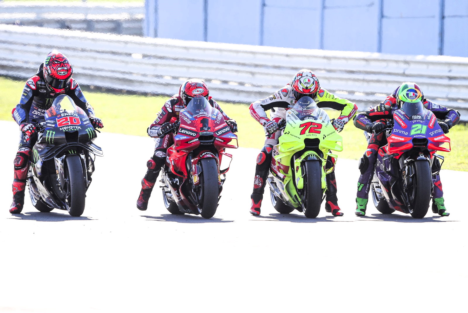 Francesco Bagnaia, Fabio Quartararo, Marco Bezzecchi, Franco Morbidelli 2024 Emilia Romagna MotoGP