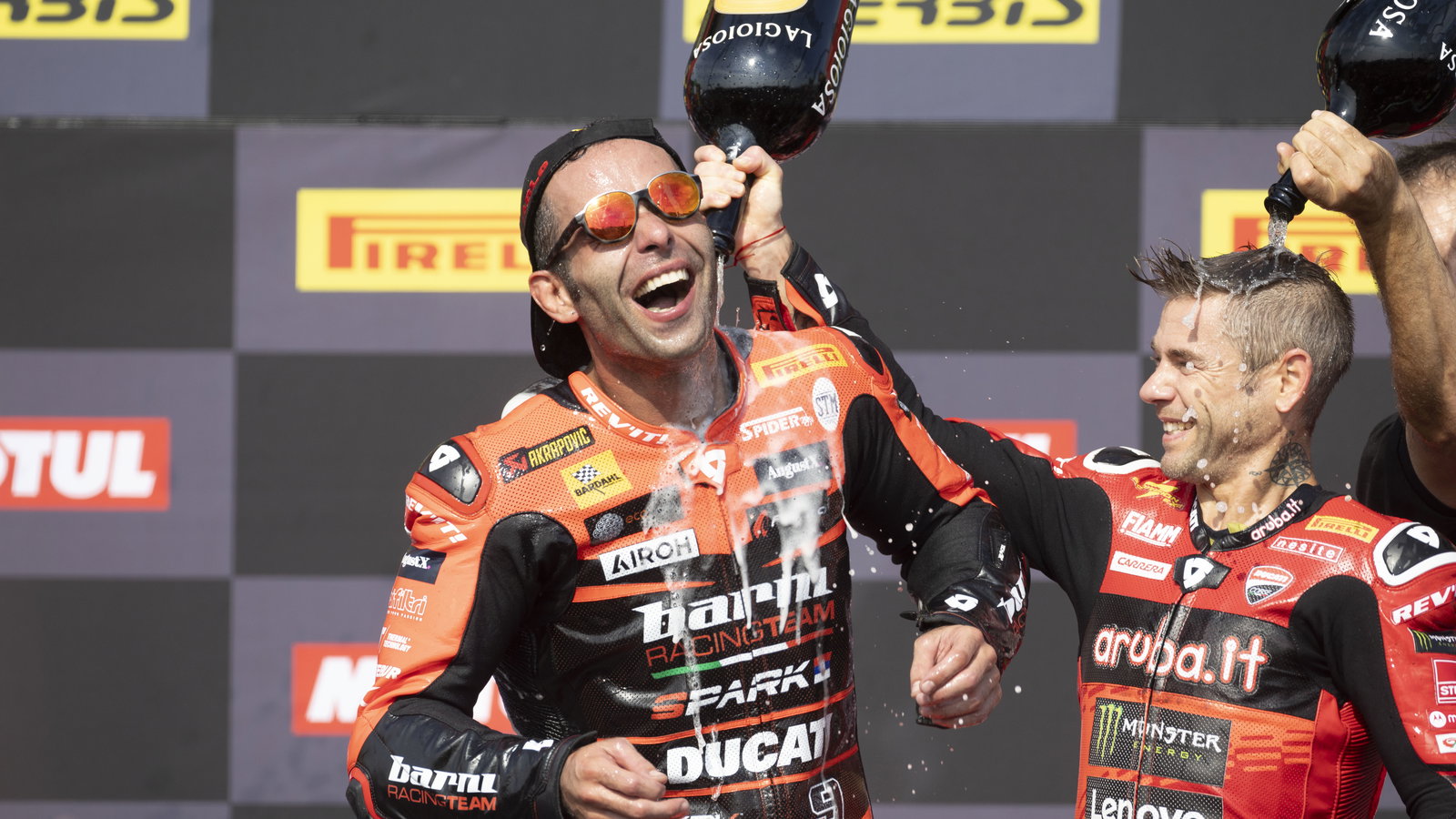 Danilo Petrucci, Alvaro Bautista, 2024 Italian WorldSBK, podium. - Gold and Goose.
