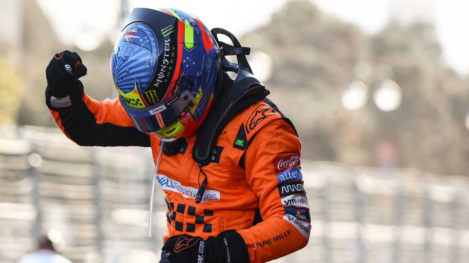 Oscar Piastri celebrates his second win of the season 