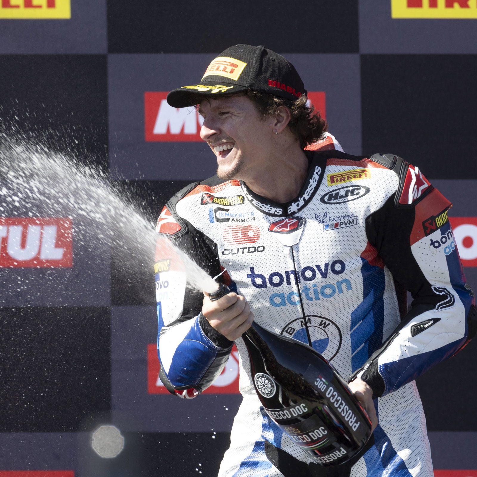 Garrett Gerloff, 2024 Aragon WorldSBK, podium. Credit: Gold and Goose.