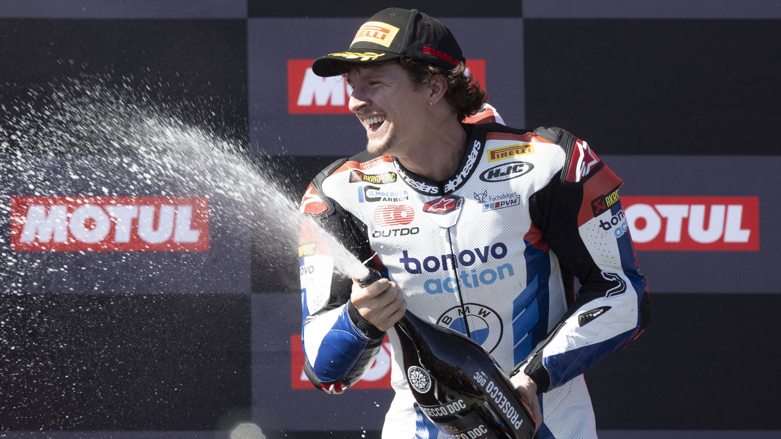 Garrett Gerloff, 2024 Aragon WorldSBK, podium. Credit: Gold and Goose.