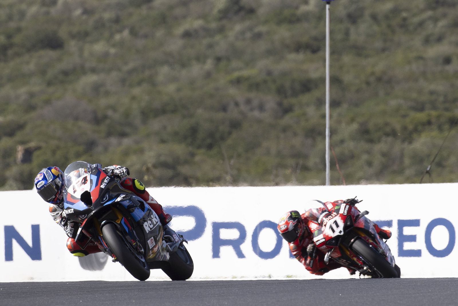 Toprak Razgatlioglu, Nicolo Bulega, 2024 Estoril WorldSBK. Credit: Gold and Goose.