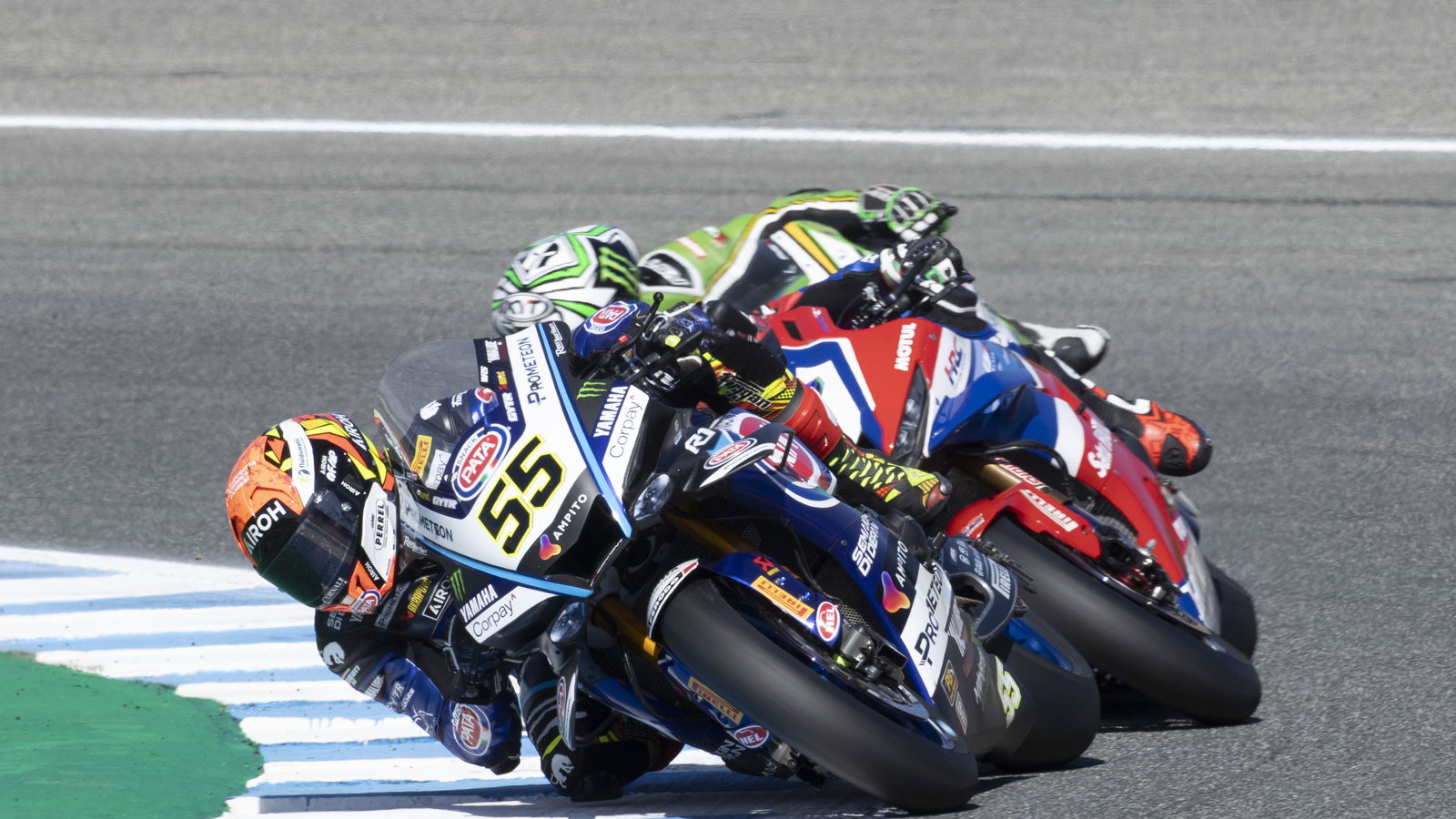 Andrea Locatelli, Iker Lecuona, Alex Lowes, 2024 Spanish WorldSBK. Credit: Gold and Goose.