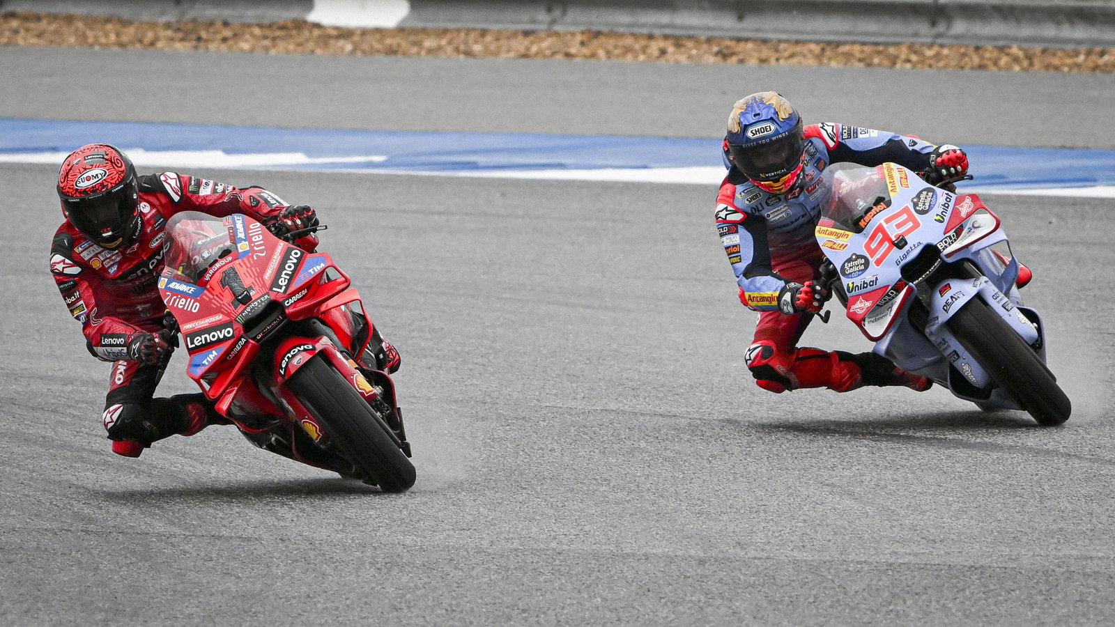 Francesco Bagnaia, Marc Marquez, 2024 MotoGP Thai Grand Prix. Credit: Gold and Goose.