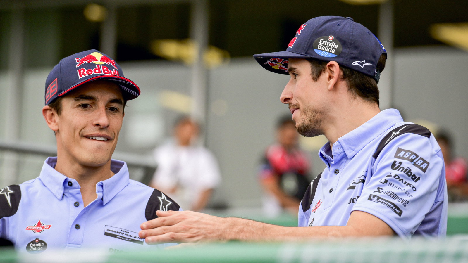 Marc Marquez, Alex Marquez talk at the 2024 MotoGP Thai Grand Prix. Credit: Gold and Goose.