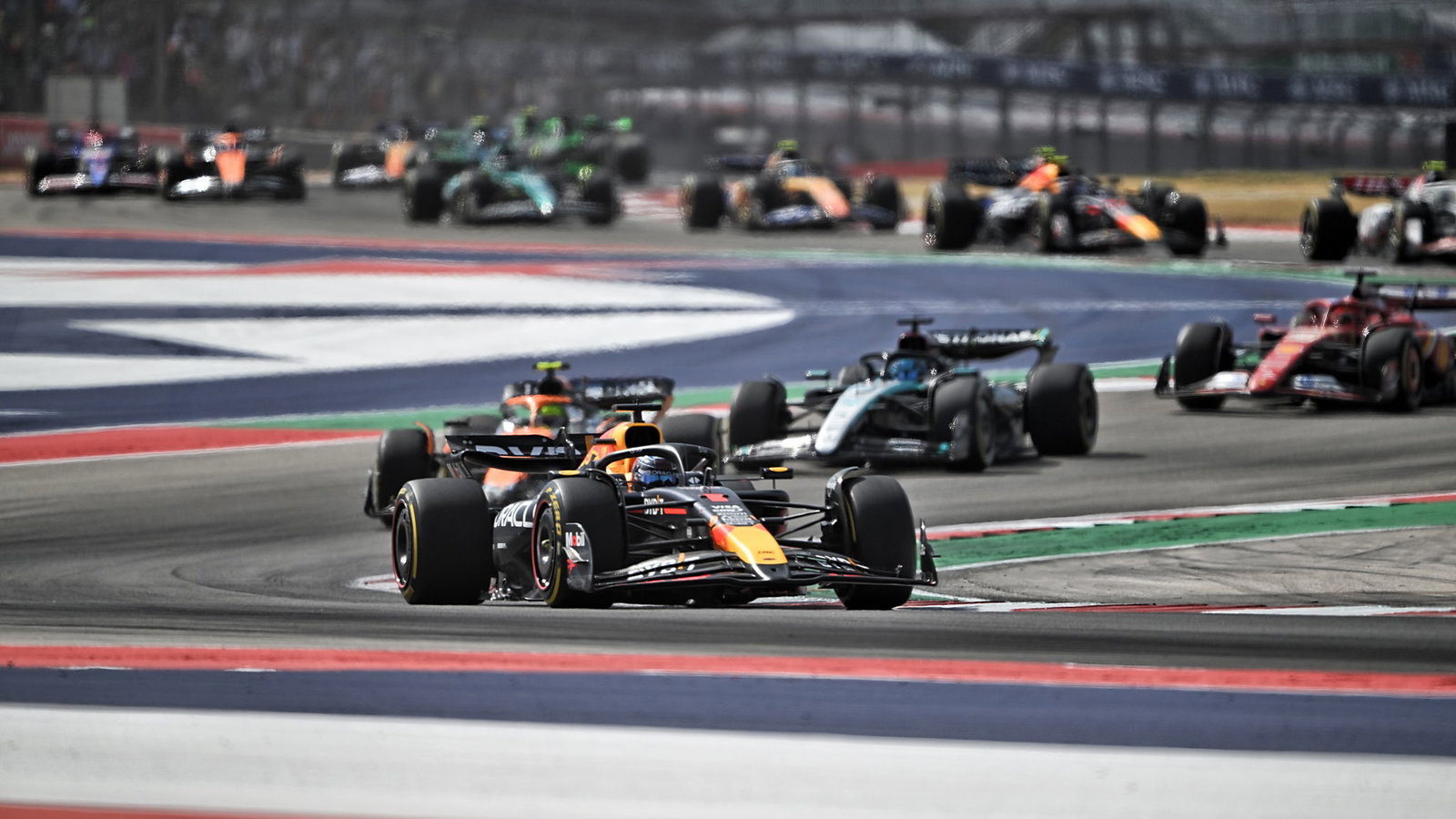 Max Verstappen leads the Austin sprint race 