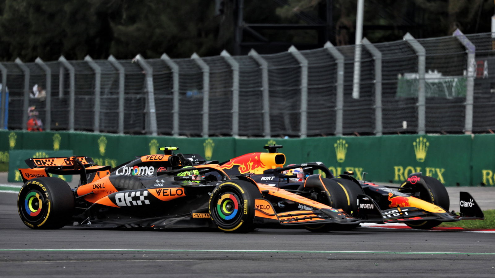 Lando Norris and Max Verstappen battle in Mexico