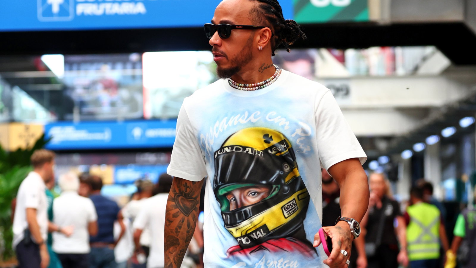 Lewis Hamilton wore an Ayrton Senna tribute t-shirt on Thursday 