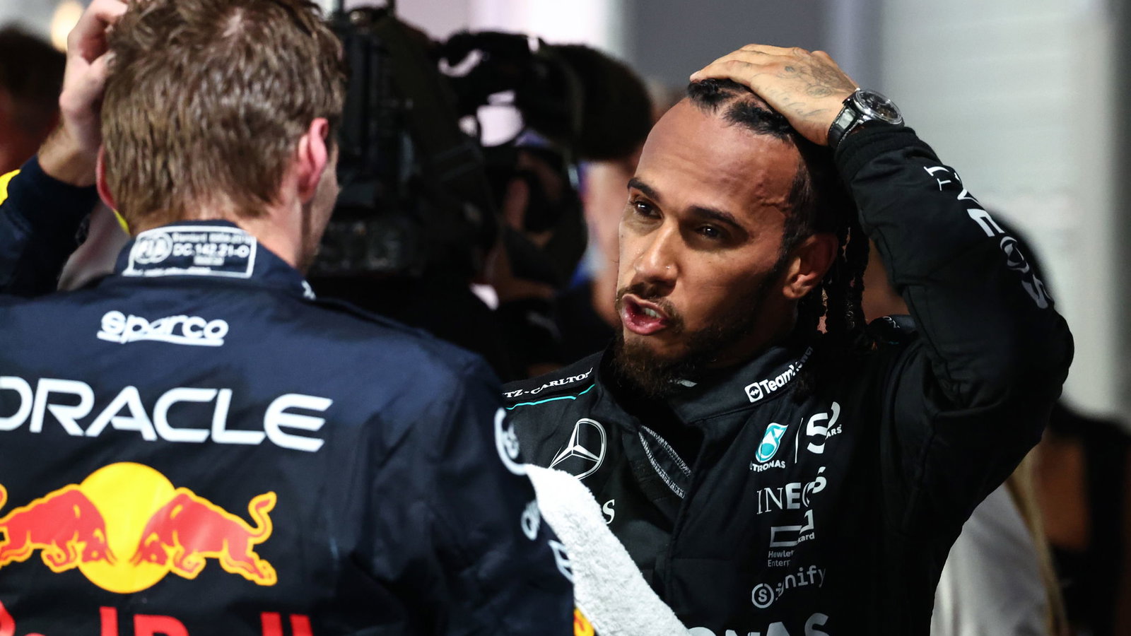 Max Verstappen and Lewis Hamilton