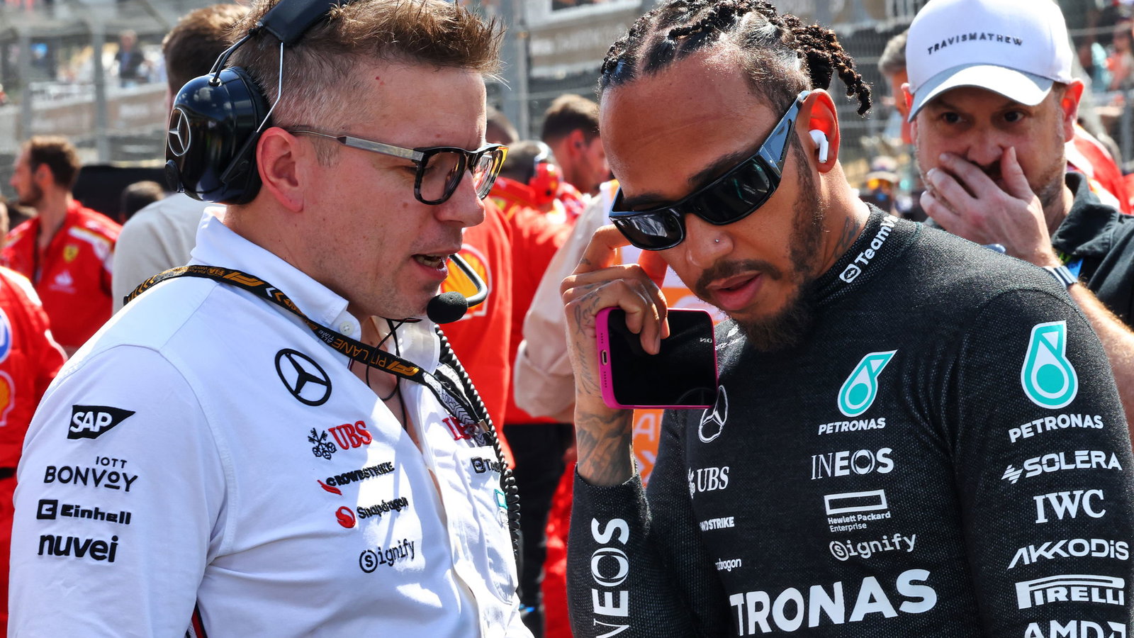 Lewis Hamilton with engineer Peter Bonnington.