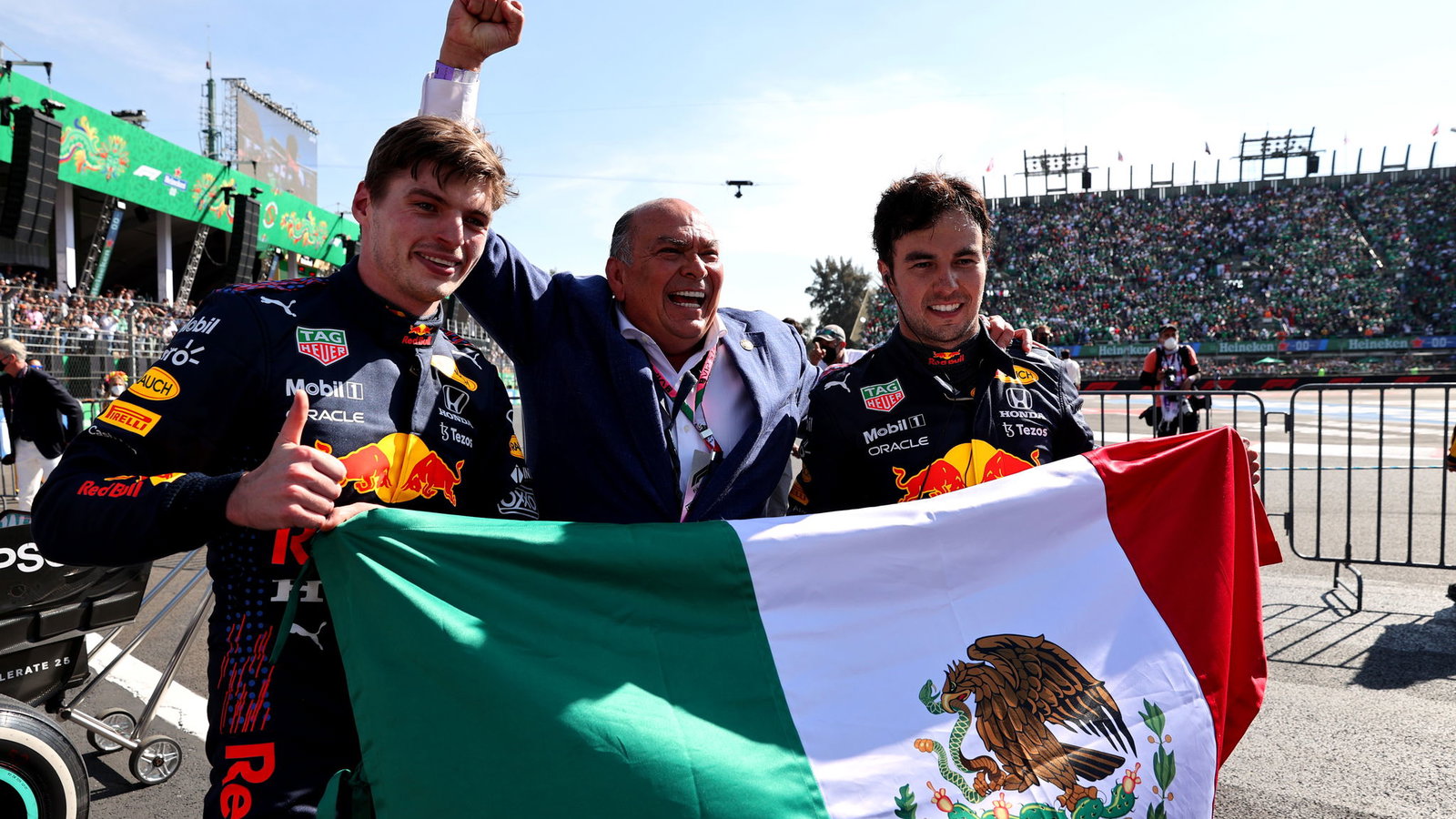 Max Verstappen with Antonio Perez and Sergio Perez