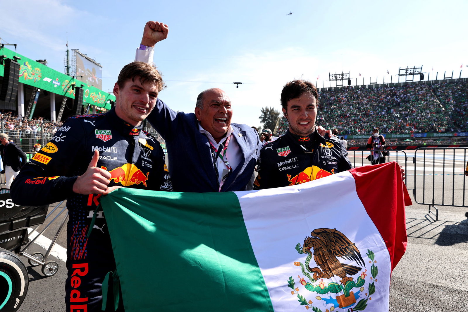 Max Verstappen with Antonio Perez and Sergio Perez