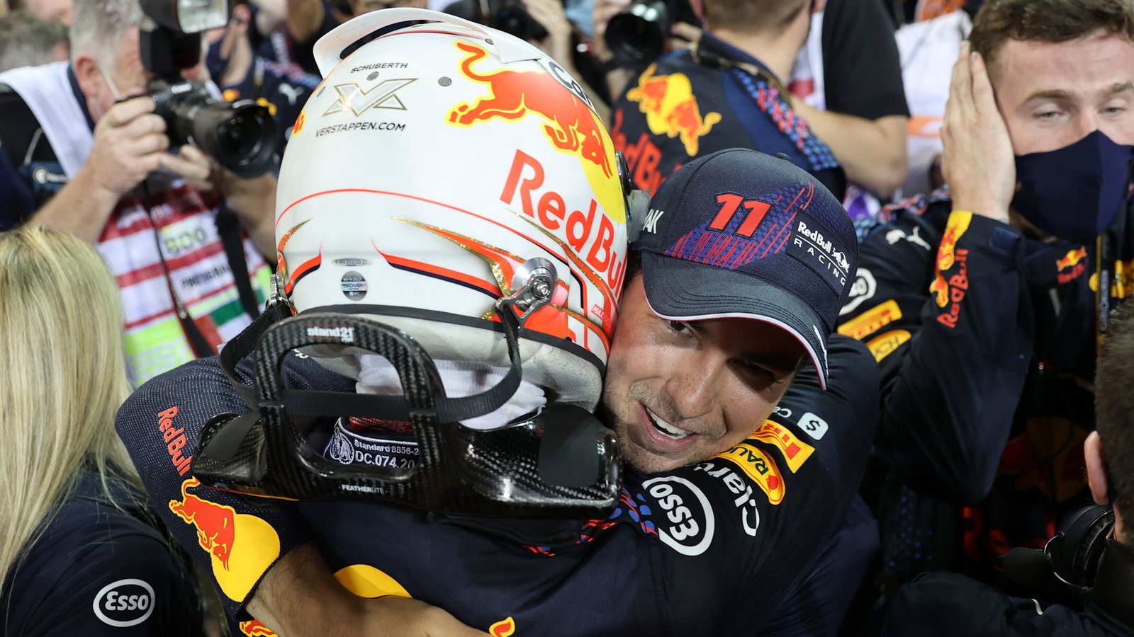 Sergio Perez and Max Verstappen celebrate in Abu Dhabi