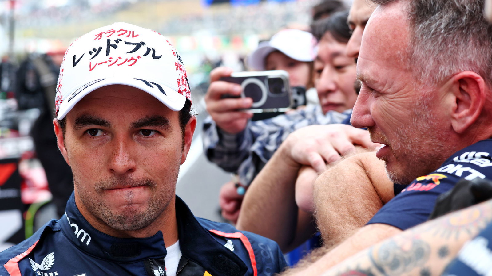 Sergio Perez and Christian Horner 