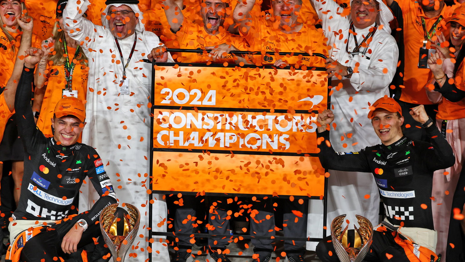 Lando Norris and Oscar Piastri celebrate the constructors' title in Abu Dhabi 