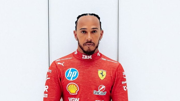 Lewis Hamilton wearing Ferrari red for the first time