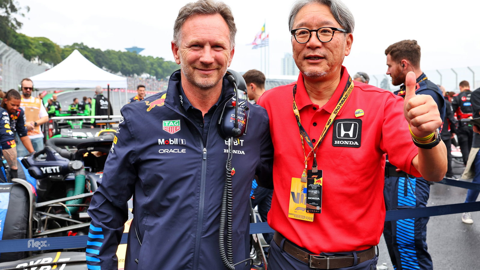 Christian Horner and Honda boss Toshihiro Mibe