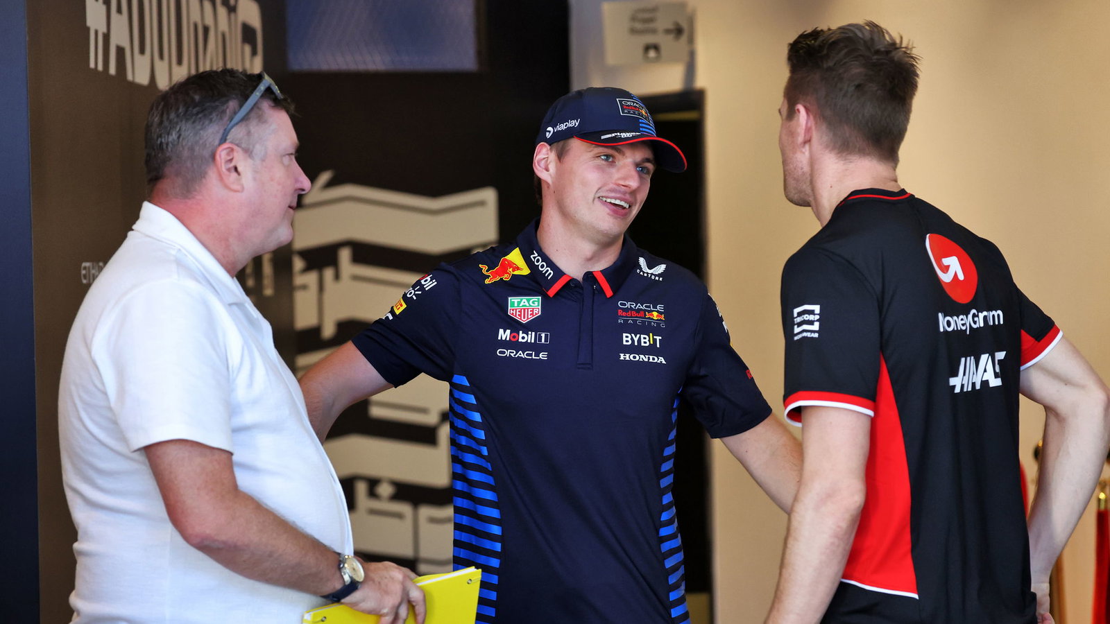 David Croft and Max Verstappen, alongside Nico Hulkenberg 