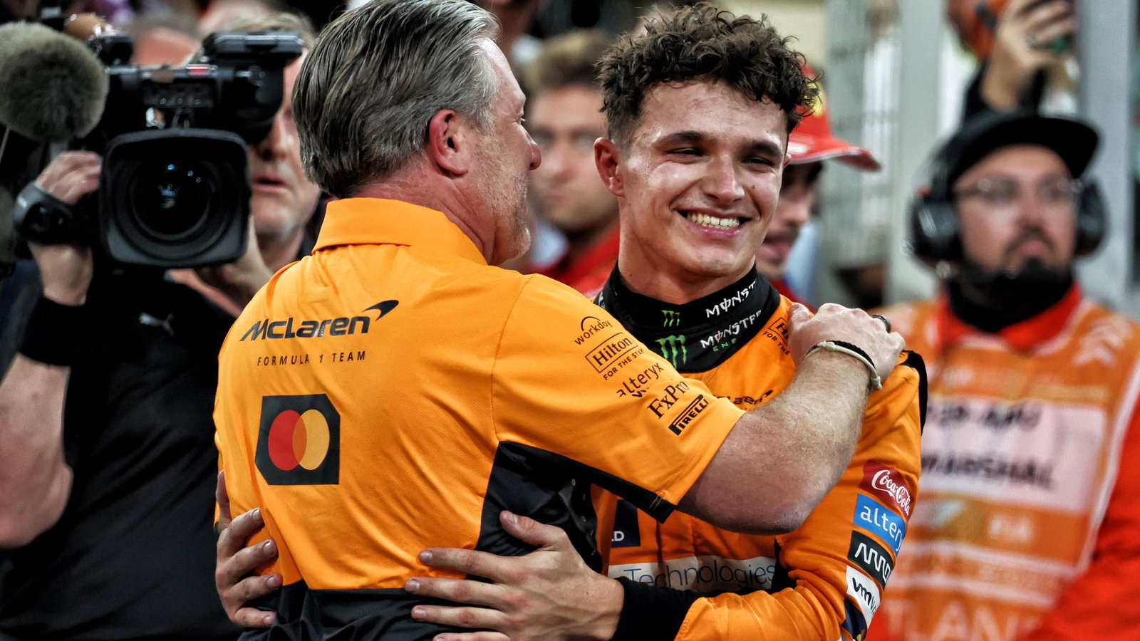 Lando Norris celebrates winning in Abu Dhabi 