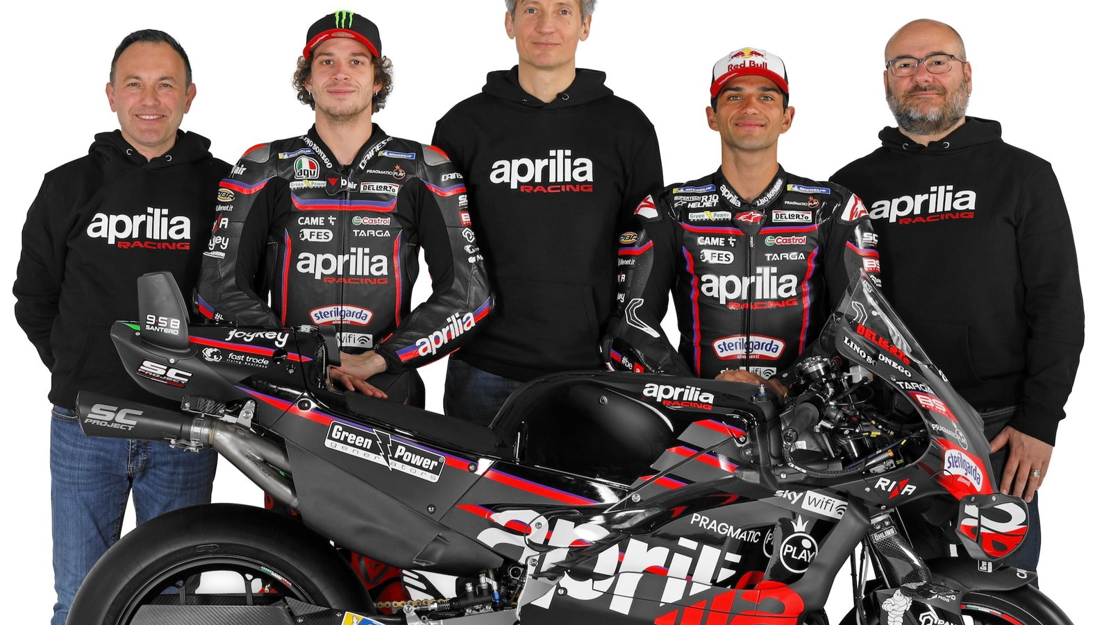 2025 Aprilia launch: Bonora, Bezzecchi, Rivola, Martin, Sterlacchini