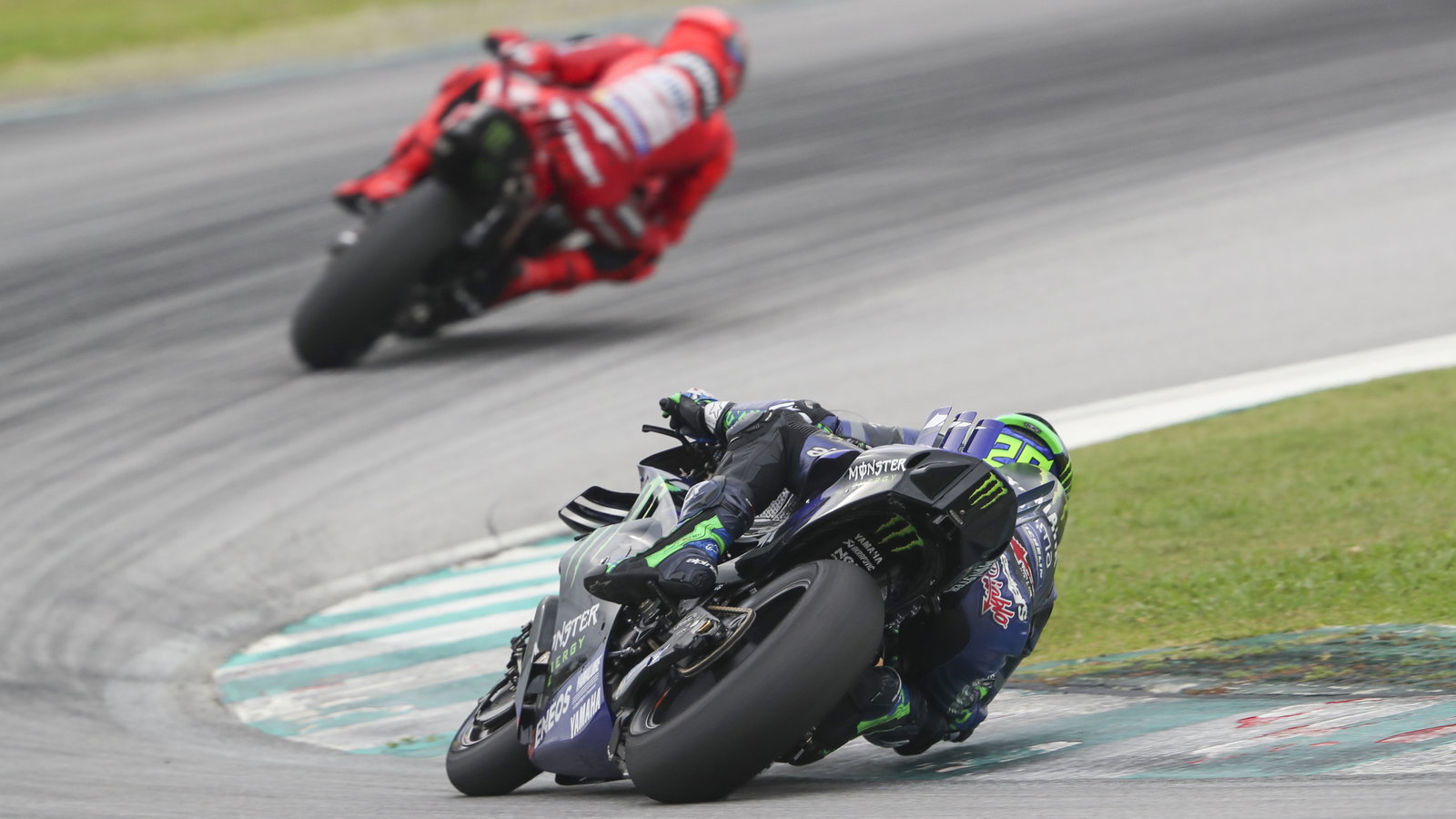 Fabio Quartararo chases Marc Marquez, 2025 MotoGP Sepang Test. Credit: Gold and Goose.