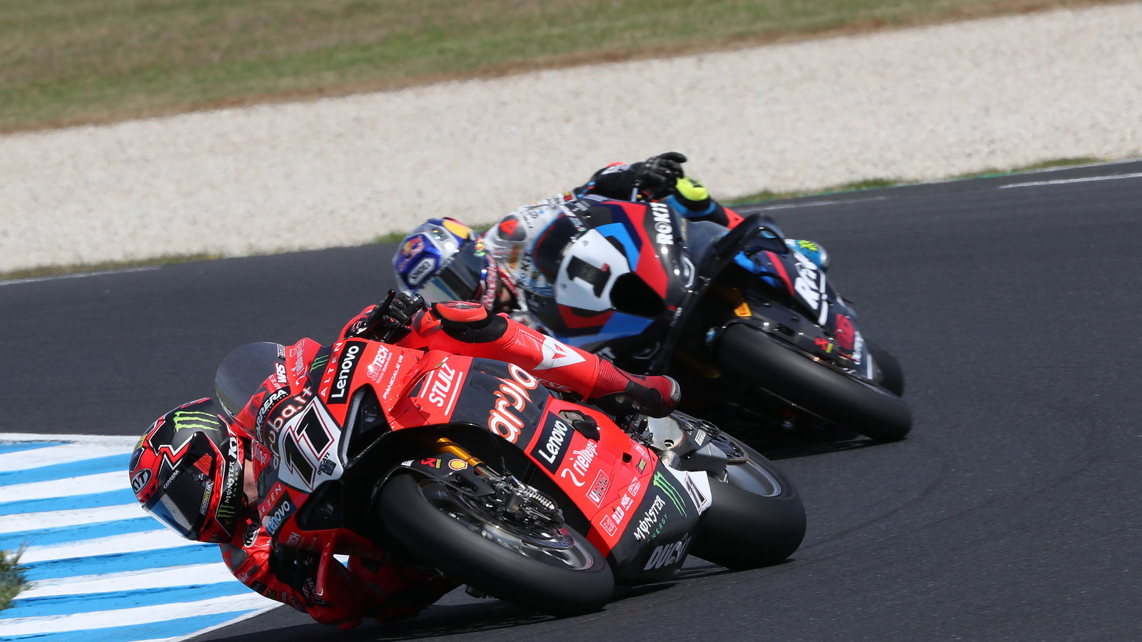 Nicolo Bulega leads Toprak Razgatlioglu, 2025 Australian WorldSBK. Credit: Gold and Goose.