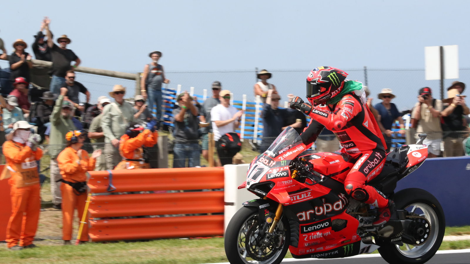 Nicolo Bulega, Aruba.it Ducati, celebrating his Race 2 win at Phillip Island