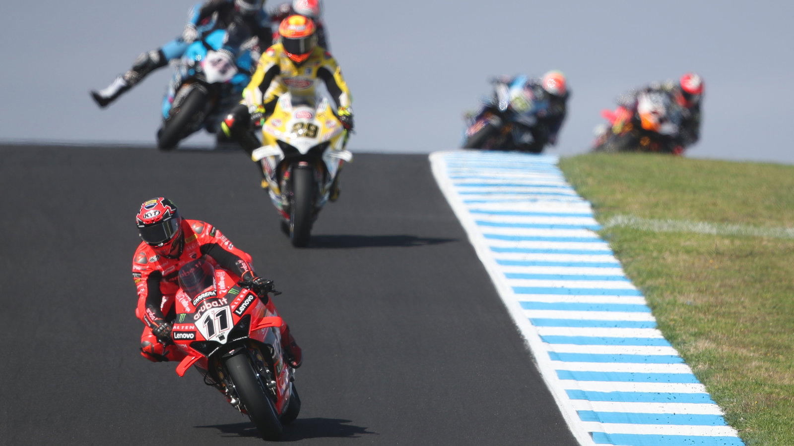 Nicolo Bulega leads Andrea Iannone, 2025 Australian WorldSBK. Credit: Gold and Goose.