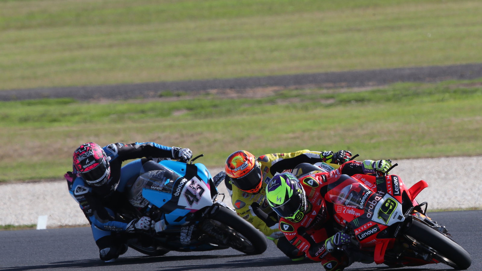 Alvaro Bautista, Andrea Iannone, Scott Redding, 2025 Australian WorldSBK. Credit: Gold and Goose.