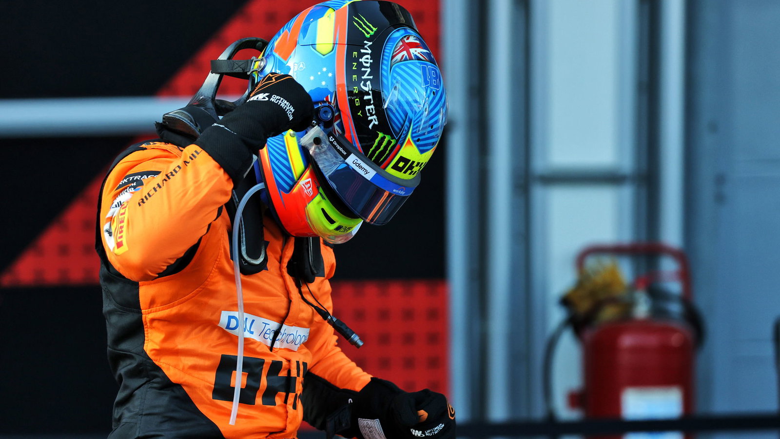Oscar Piastri celebrates his win in Baku