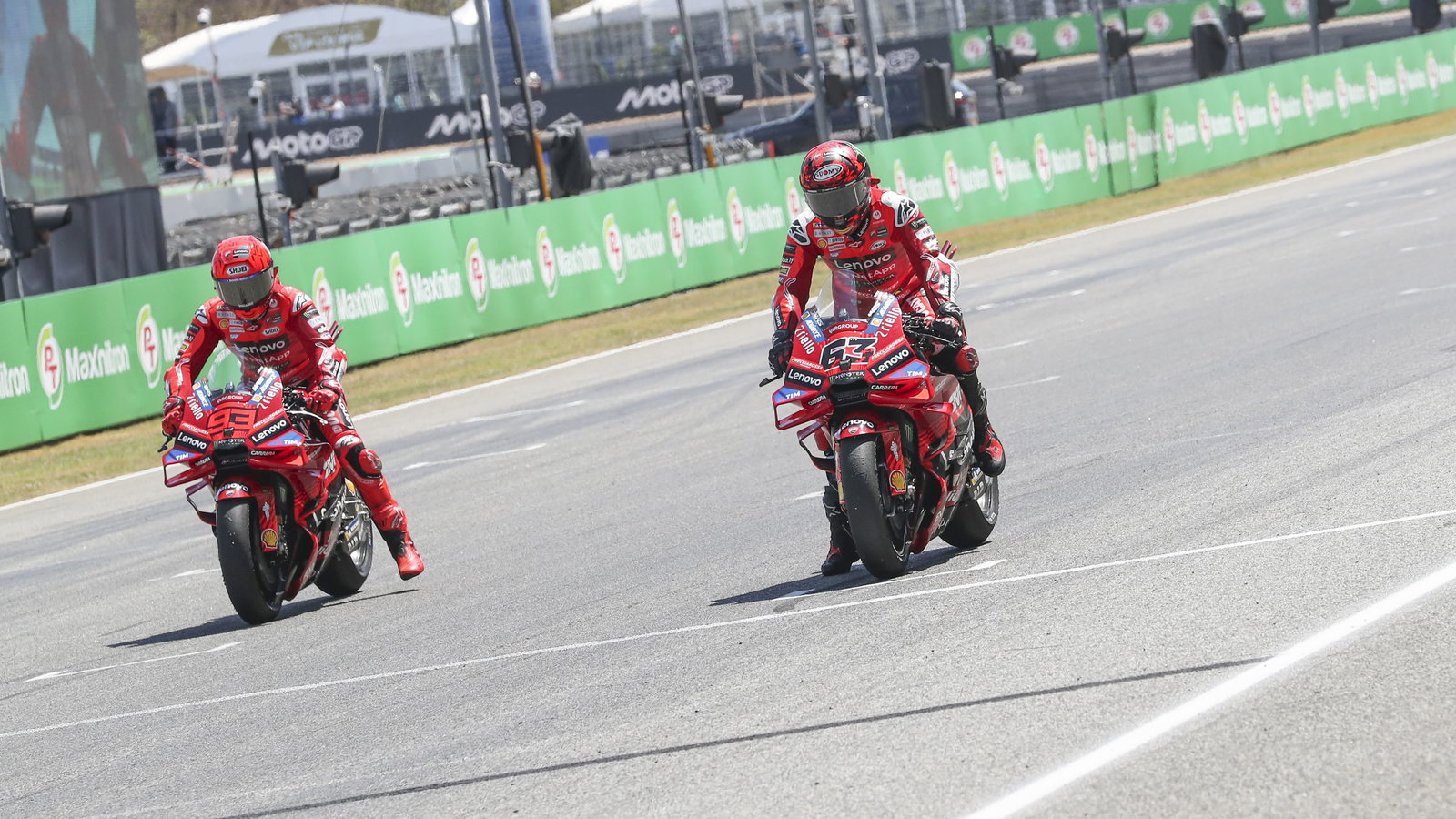 Francesco Bagnaia, Marc Marquez, 2025 MotoGP Thai Grand Prix, practice starts. Credit: Gold and Goose.