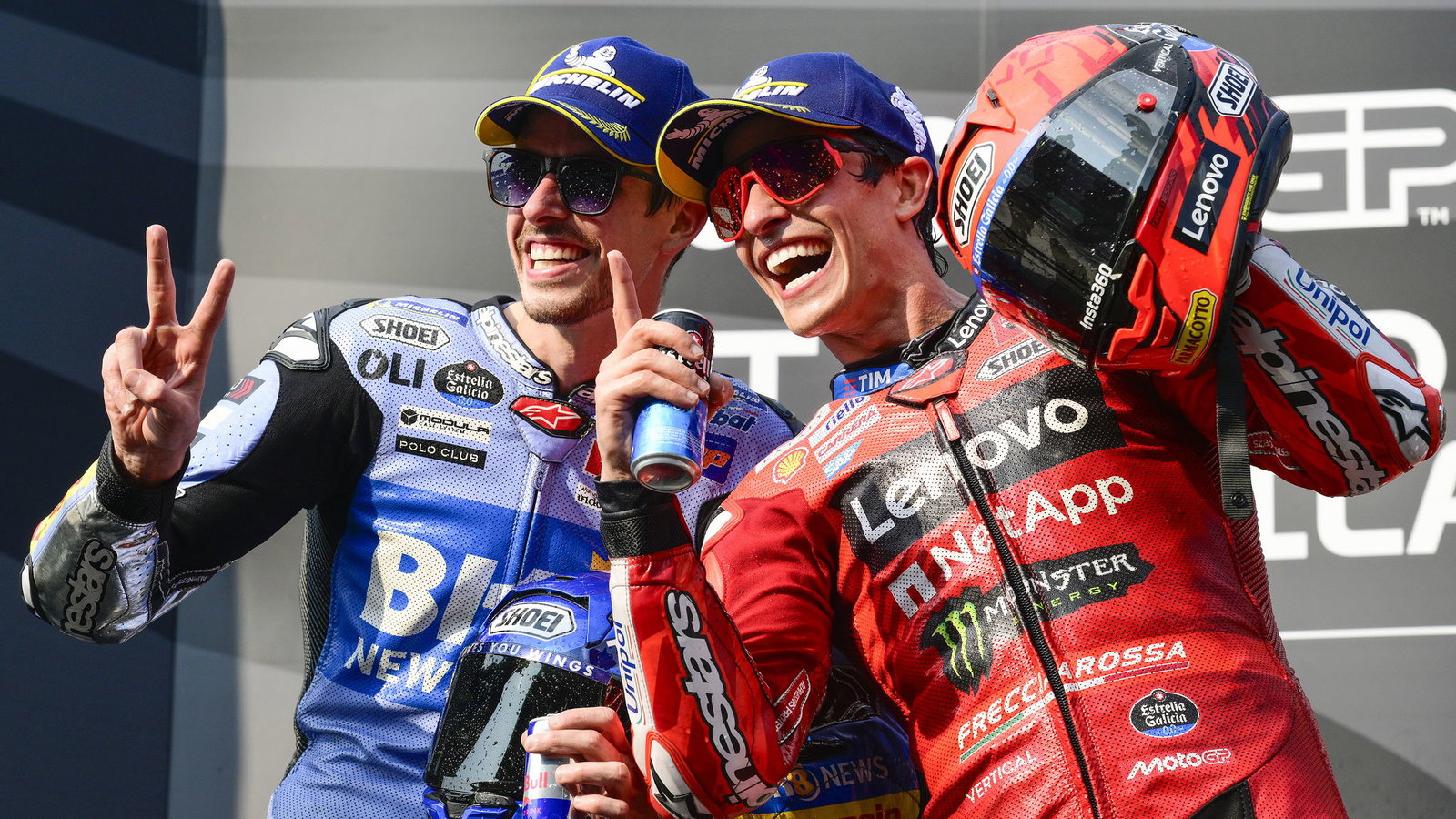 Alex Marquez, Marc Marquez, 2025 MotoGP Thai Grand Prix, podium. Credit: Gold and Goose.