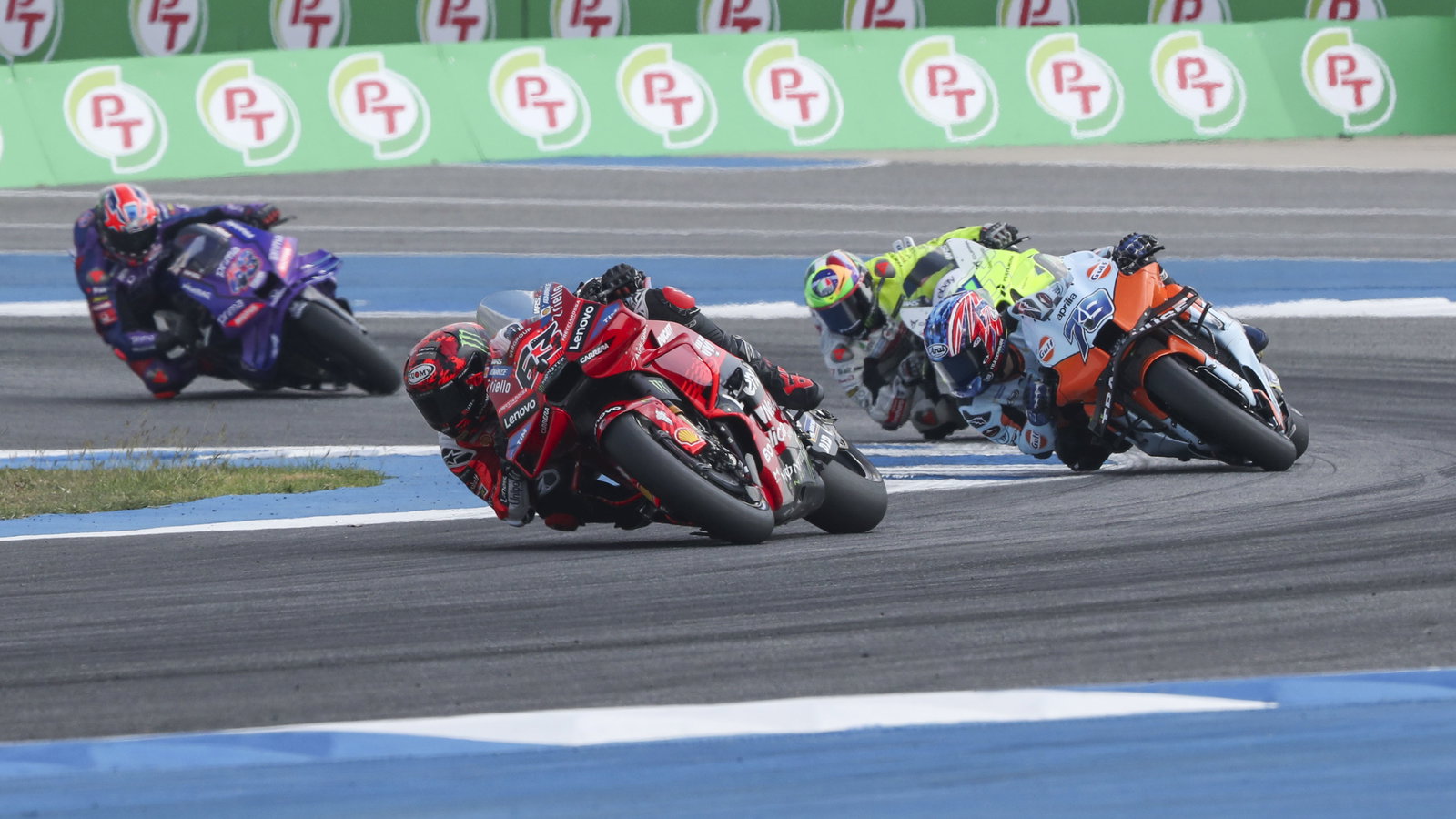 Francesco Bagnaia leads Ai Ogura, 2025 MotoGP Thai Grand Prix. Credit: Gold and Goose.