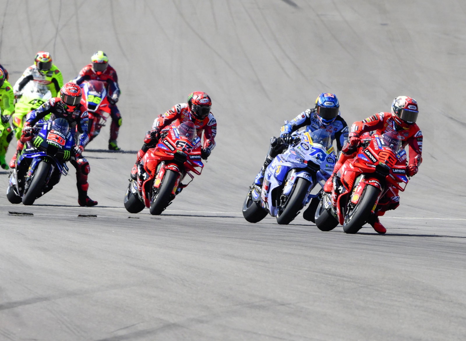 Marc Marquez leads, 2025 Americas MotoGP Sprint