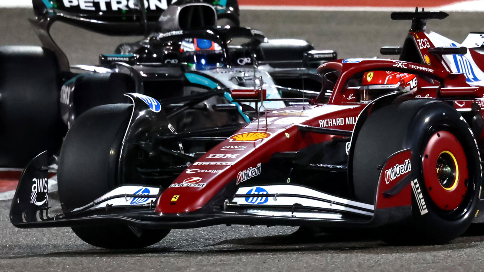 Mercedes and Ferrari on track