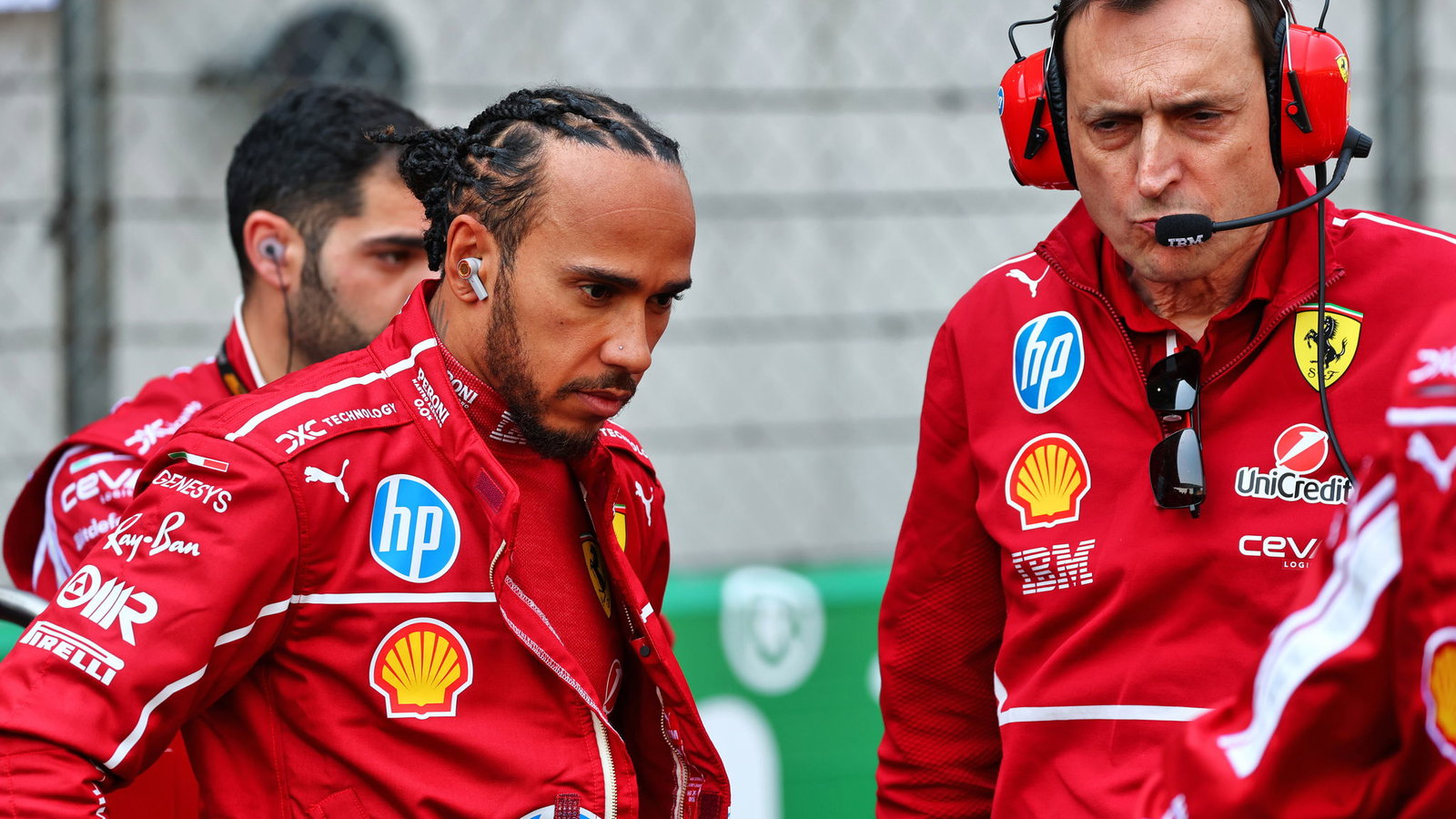 Lewis Hamilton and Ferrari race engineer Riccardo Adami