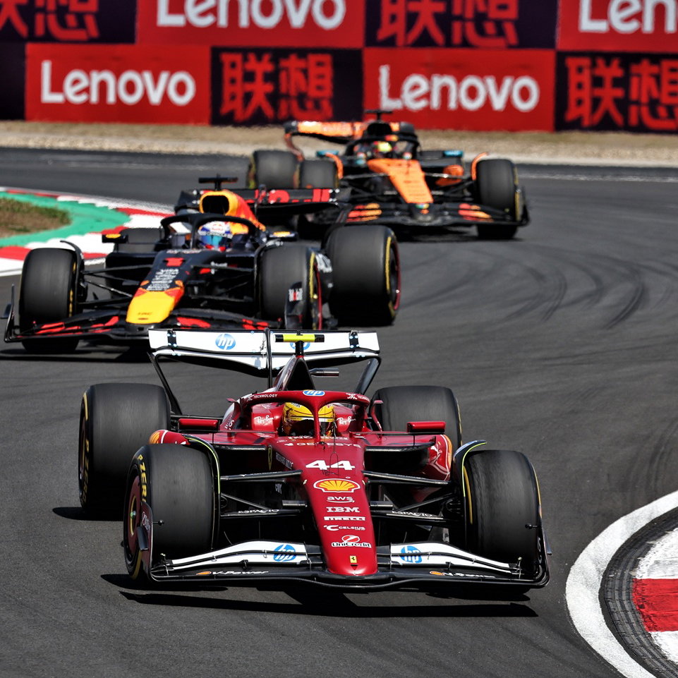 Lewis Hamilton leads Max Verstappen