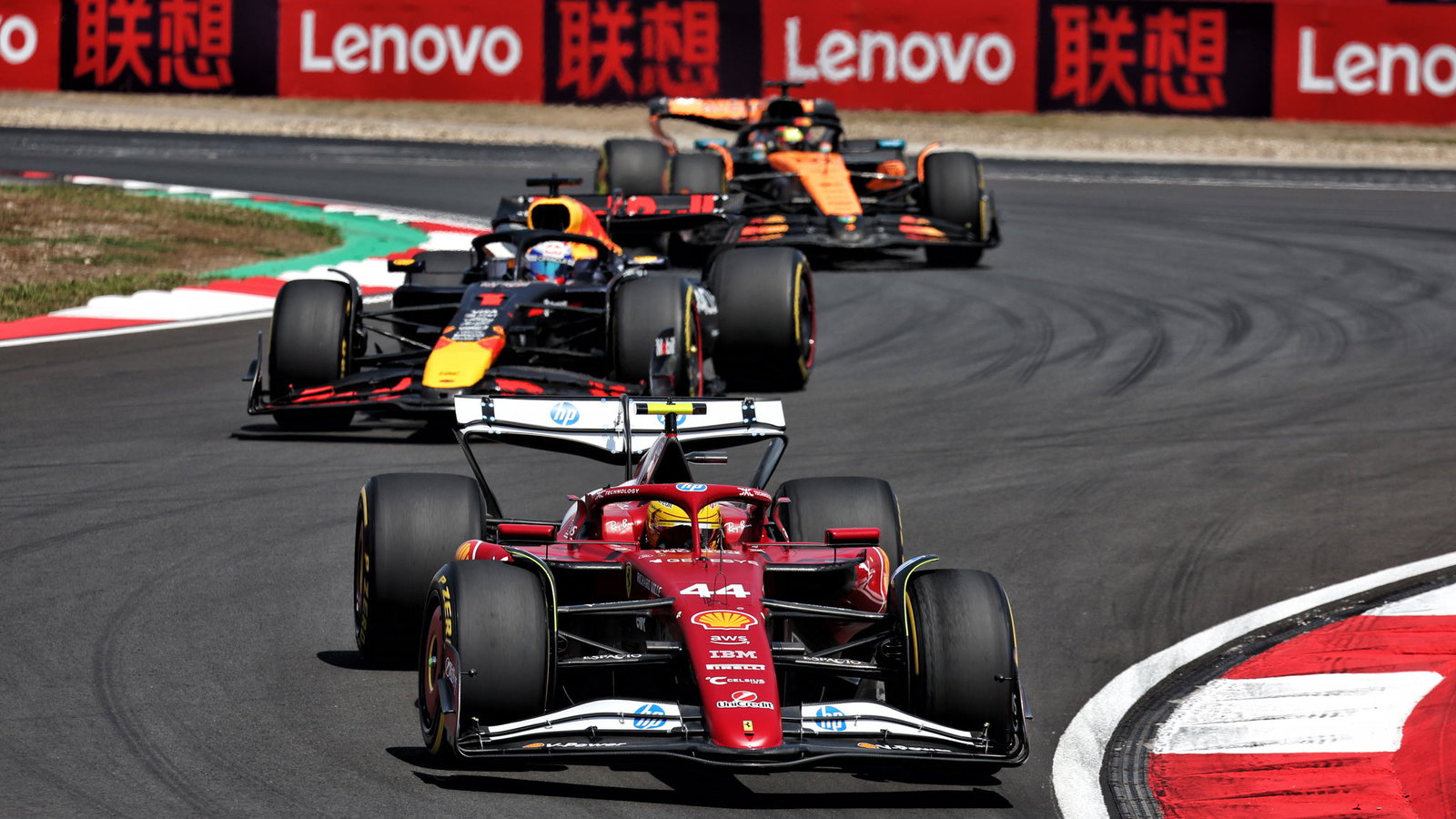 Lewis Hamilton leads Max Verstappen in the sprint 